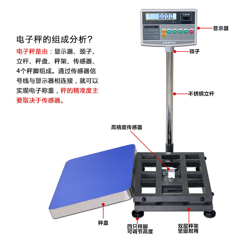 台衡惠而邦台秤T2000A电子计重秤电子称50/75/150/200/300kg台秤 - 图2