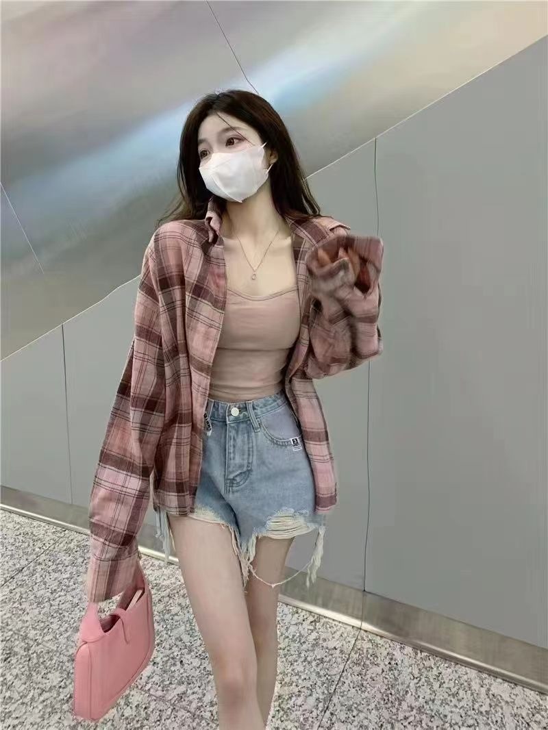 ZPX格子衬衫女春大码胖慵懒复古宽松衬衣开衫外套长袖上衣防_仟衣百黛_女装/女士精品-第2张图片-提都小院