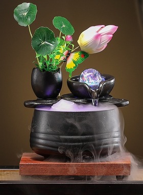 太阳能招财流水摆件循环水办公室桌面公司商务送礼开业不插电