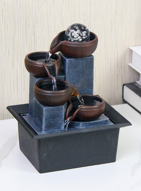 不插电太阳能桌面流水摆件风水球循环客厅办公桌茶几创意装饰乔迁