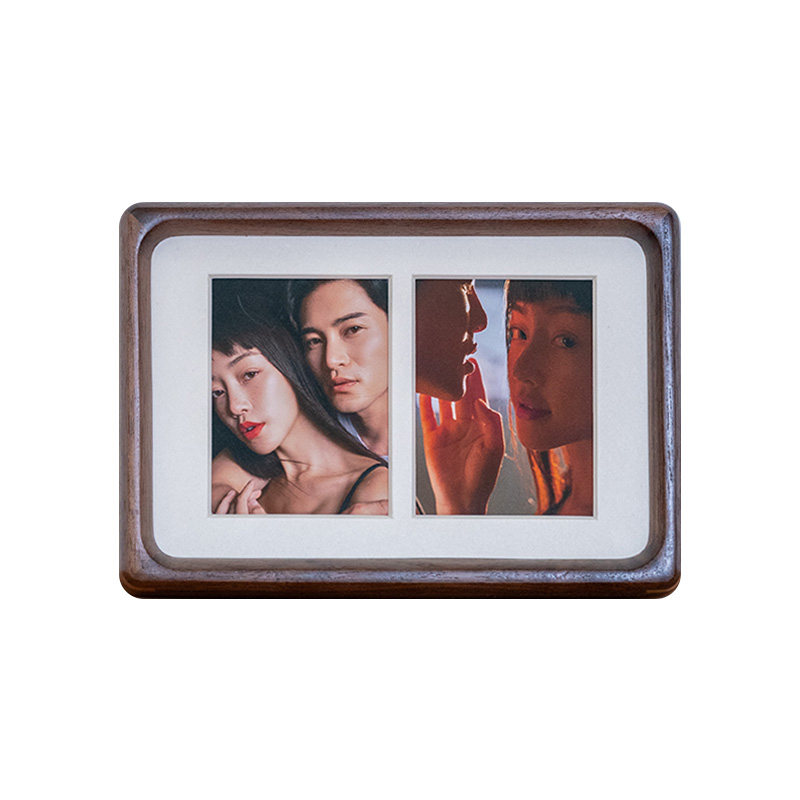 实木相框摆台diy情侣照片定制打印双孔6寸A4胡桃木高级感纪念礼物 - 图3