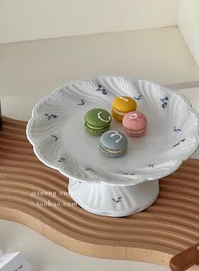 法式覆古陶瓷高脚托托盘摆件高颜值下午茶甜点蛋糕托托盘香薰收纳