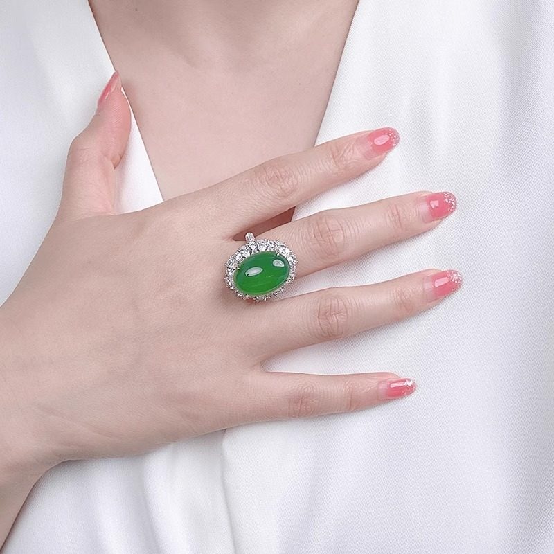 新品AILEQ纯银天然玉髓戒指特大鸽子蛋面围镶新中式女款轻奢款k10,淘宝优惠券,粉丝福利购,淘宝优惠卷