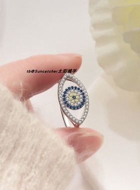 Evil Eye恶魔之眼戒指 爱心镶锆石蓝眼睛指环 ring