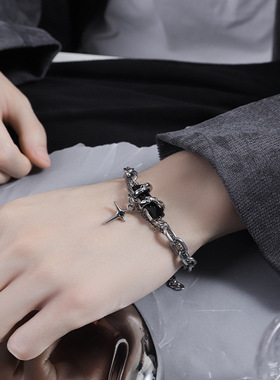 潮牌纯银手链项链套装王嘉尔同款