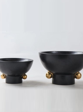 简约创意果盘陶瓷摆件售楼处酒店大D堂装饰花器描金花瓶工艺品摆