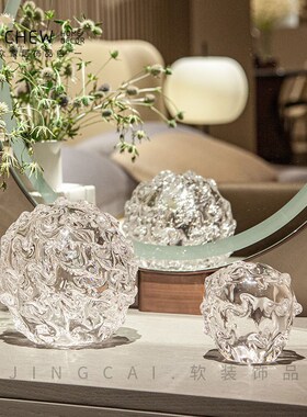 轻奢现代白色透明水晶玻璃桌面A摆件样板间售楼处酒店玄关边几装