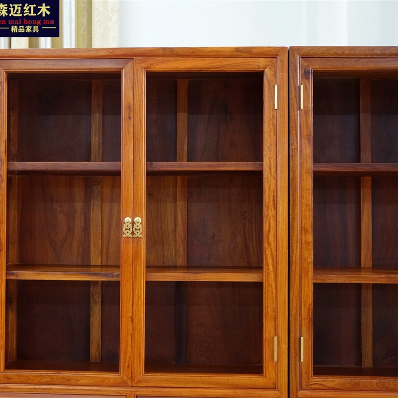 缅甸花梨书柜实木书柜加s厚独板大果紫檀书柜博古架书架红木储物 - 图1