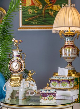 欧美法式花瓶手绘瓷o镶铜覆古典奢华客厅装饰盒果盘托盘高端档摆