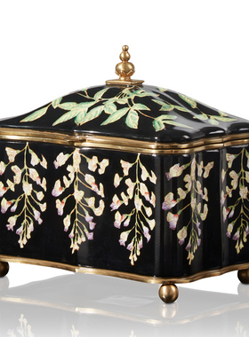 欧式美式黑色复古陶瓷配铜工艺品摆件客I厅茶几电视柜酒柜花插果