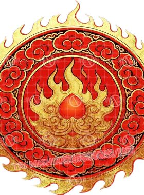 中式曼陀罗火焰贴纸壁画客厅玄关墙贴火生土开运人财两旺自粘门贴