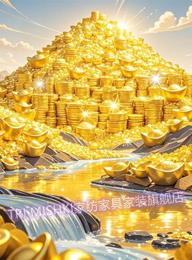 流水生财金山贴画客厅墙贴背有靠山富贵装饰画招财转运新年门贴