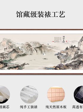 流水生财手工画茶室挂画中古风壁画背景墙办公室招财风好寓意挂画