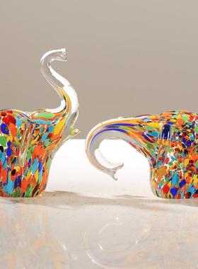 装现代极小象抽象彩色琉璃大象简琉璃摆件厅玄关酒店客办公室轻奢