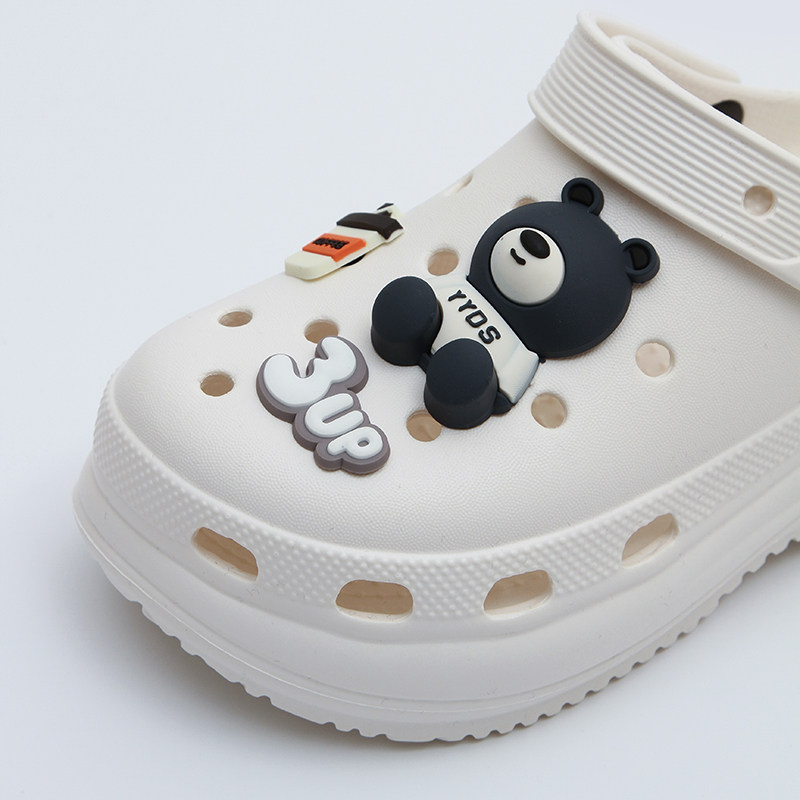 夏季防滑时尚透气厚底半拖鞋女卡通轻便灰熊高跟洞洞鞋男2025新款 - 图0