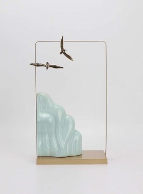 新中式陶瓷假山摆件艺术家居饰品客厅茶室茶几玄关U柜中式软装饰