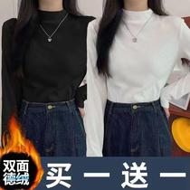 Single two-piece loaded with velvet thickened undershirt woman autumn and winter delsuede half high collar foreign air inside lap long sleeve t-shirt blouse