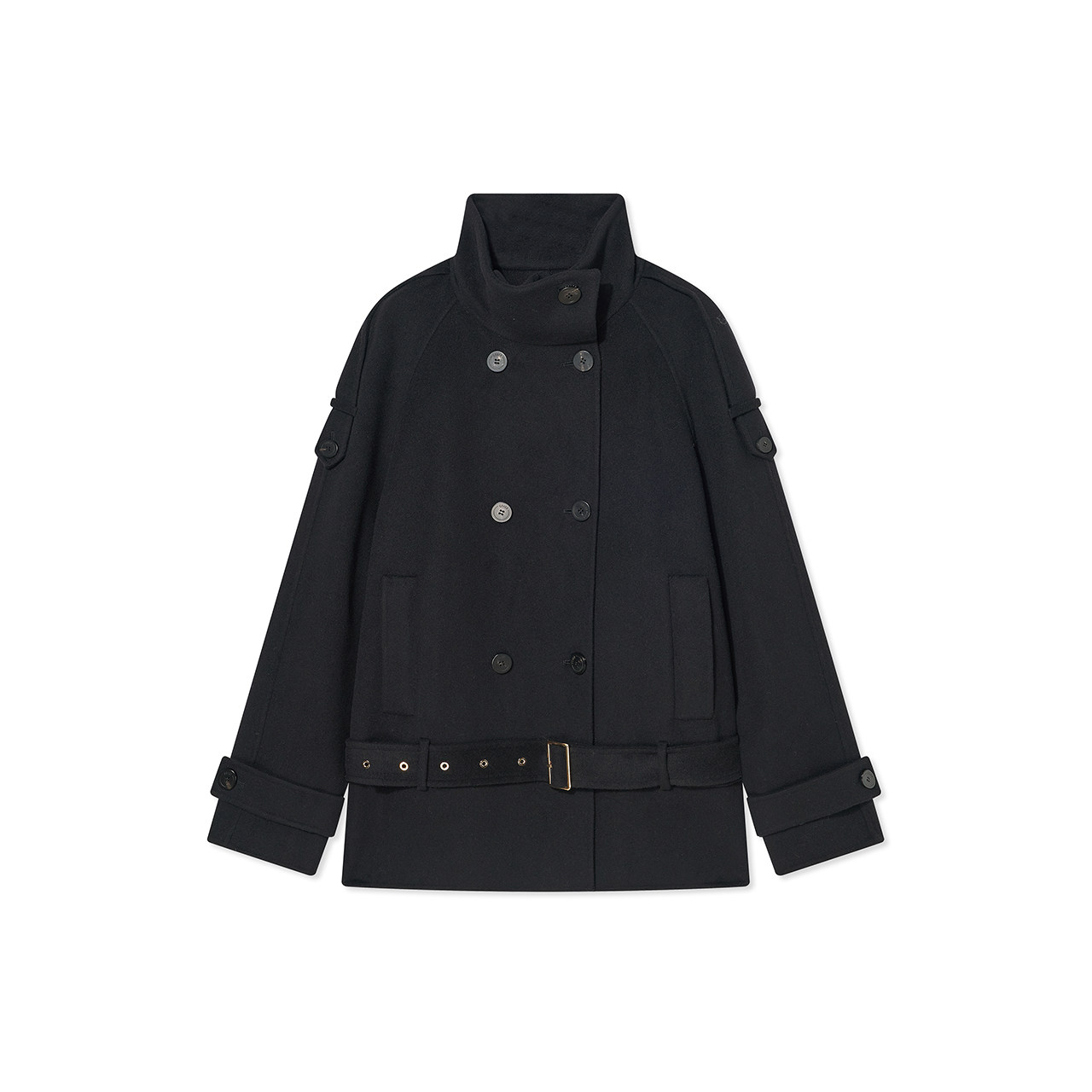 COVERINS羊毛立领双排扣系带风衣大衣女短款2025冬新款CC35510190,淘宝优惠券,粉丝福利购,淘宝优惠卷