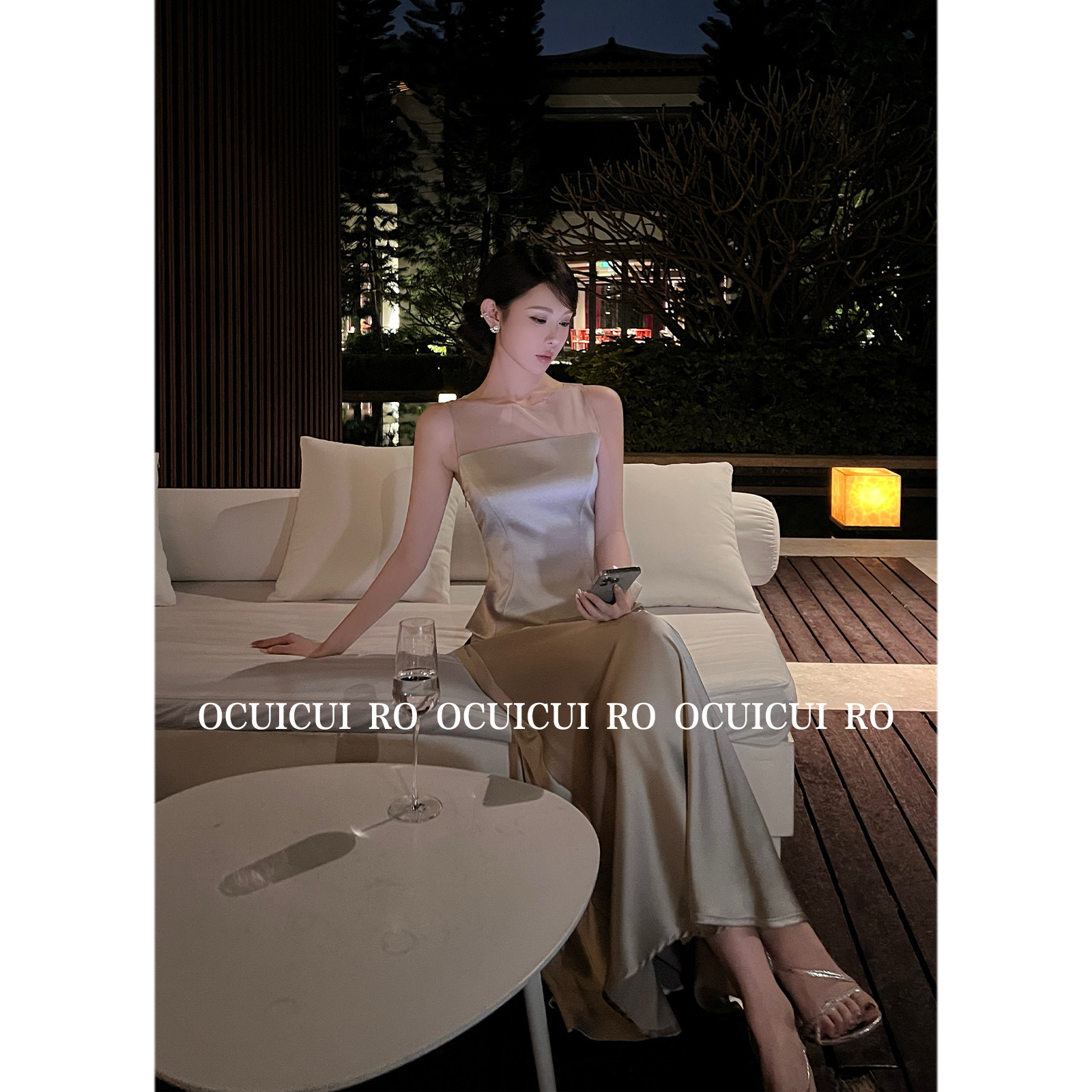 CUICUI崔崔【忘忧岛】氛围感女神风高定设计师款银色缎面套装裙女,淘宝优惠券,粉丝福利购,淘宝优惠卷