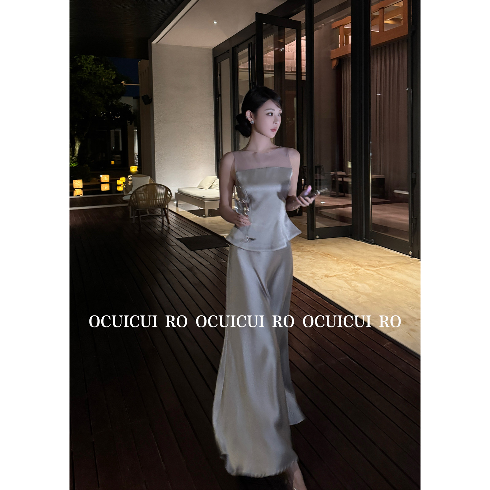 CUICUI崔崔【忘忧岛】氛围感女神风高定设计师款银色缎面套装裙女,淘宝优惠券,粉丝福利购,淘宝优惠卷