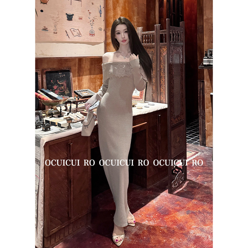 CUICUI崔崔【香榭绮梦】羊毛一字肩抹胸针织连衣裙女气质包臀长裙,淘宝优惠券,粉丝福利购,淘宝优惠卷