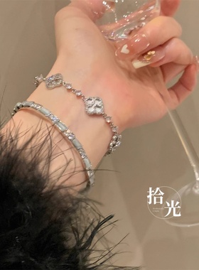 富家千金即视感！四叶花贝壳锆石抽拉手链精致轻奢名媛猫眼石手镯