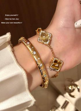 【拾光】重工高定！布契拉丝手链虎眼石手镯四叶草中古新中式潮