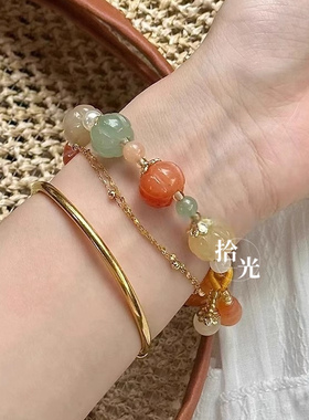 金丝玉手串~南瓜珠串珠手链新中式禅意古风天然石高级感葫芦手饰