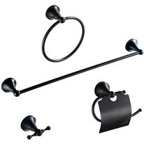 Black ancient bronze color round bottom single pole bathroom hardware pendant toilet paper rack towel ring hanging clothes hook four pieces of cover K68-41