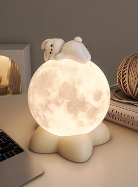 小狗床头柜小夜灯睡眠可爱台灯装饰品乔迁卧室摆件生日礼物送女生