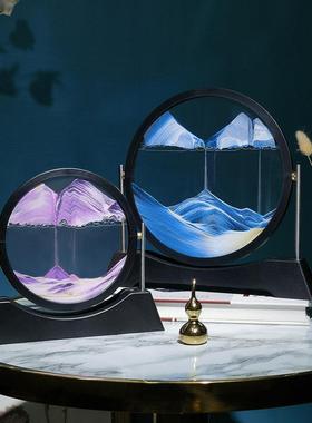 圆形3D玻璃流沙画 画翻转轻奢家居沙漏礼品创意沙画 画工艺礼品摆