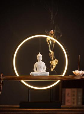 新中式禅意陶瓷大日如来佛摆件家居客厅玄关桌面软装饰品创意灯圈