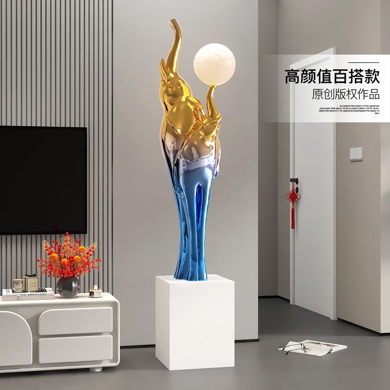 大型大象艺术雕塑客厅落地灯摆件玄关电视柜旁楼梯下高级感装饰品 - 图3