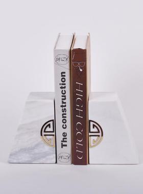 现代简约大理石水晶阶梯书靠摆件售楼部客厅书房博古架家居装饰品