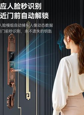 防水防冻防晒户外对开大门欧式别墅指纹家用指纹密码智能锁老木门