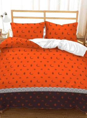 三件套简约风太阳与月亮被套数码印花外贸床上用品套件