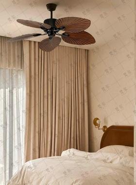 客厅吊扇东南亚风扇灯餐厅扇民宿仿古卧室灯电风扇树叶复古无灯款
