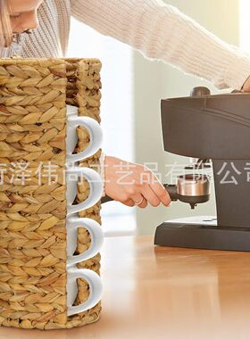 跨境家用水葫芦草编茶杯架立式手工仿藤编置物架卫生间卷纸收纳篮