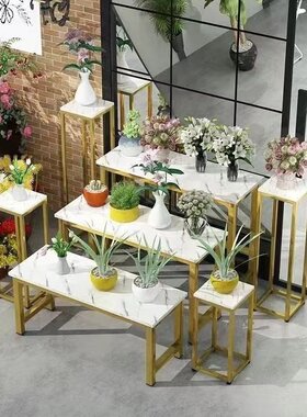 室内梯形置物架可拆分铁艺花店花架多层多肉花盆阶梯式落地展示架