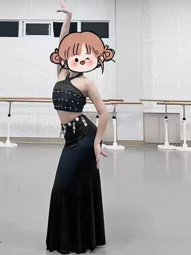 Костюм для танцевального шоу, юбка в складку, практика, новая коллекция, павлин, с акцентом на бедрах, рыбий хвост