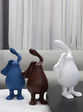 现代简约艺术抽象长耳朵兔子树脂摆饰客厅卧室玄S关儿童房家居饰