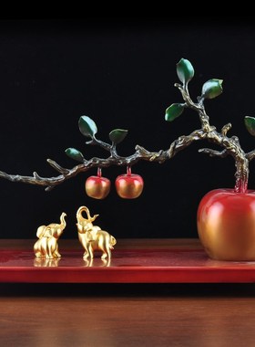彩铜大象摆件h平安吉祥铜苹果新中式创意摆设家居客厅电视柜装饰