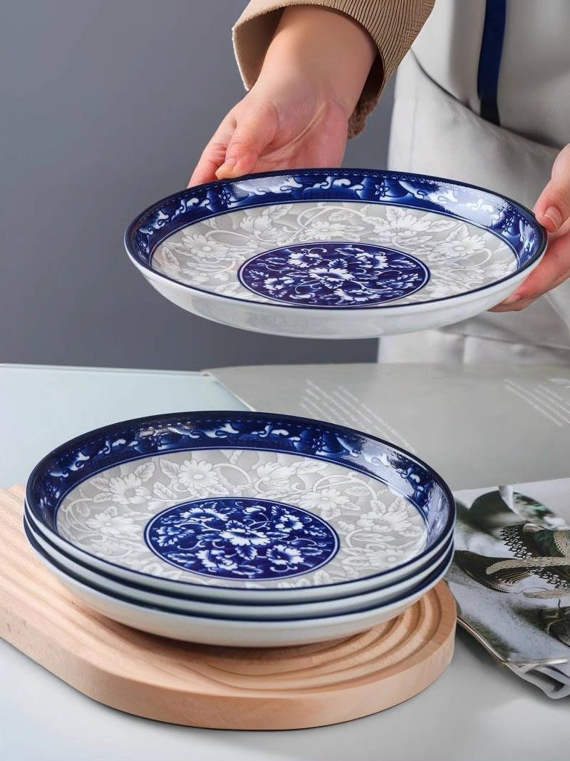 4只10英寸盘子菜盘家用大号烧菜盘创意个性圆形盘子小龙虾大盘鸡