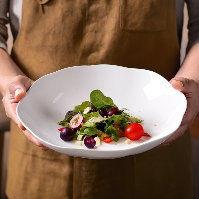 纯白陶瓷梅花盘荷叶盘花瓣盘深盘家用炒菜盘子水果盘凉菜盘异形盘