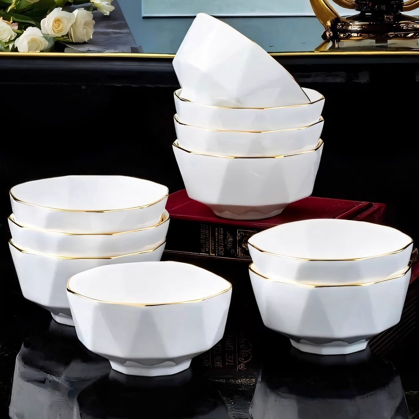 北欧轻奢陶瓷碗家用2025新款陶瓷吃饭碗面碗大汤碗大碗釉下彩餐具