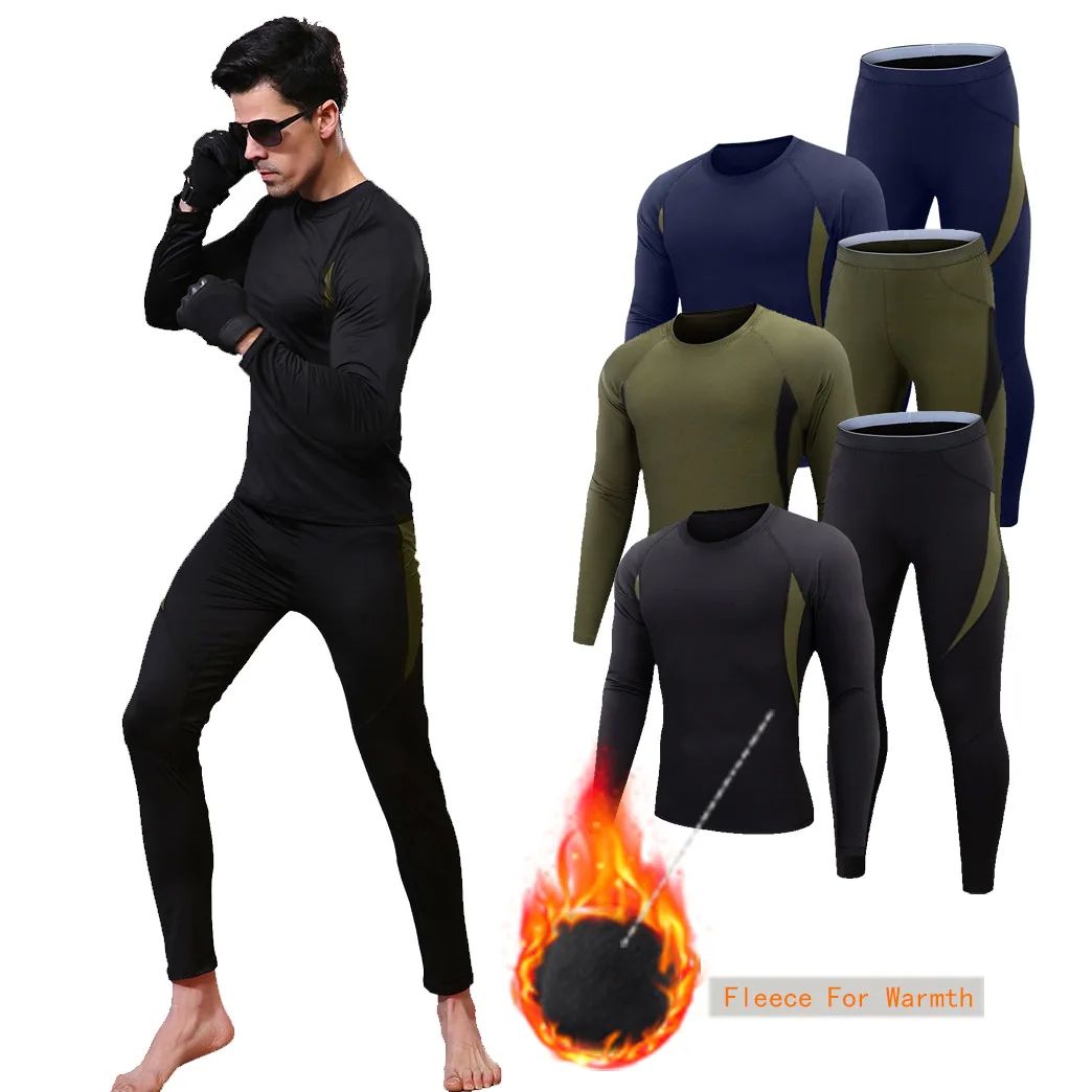 Winter Thermal underwear Men Base Layer Long Johns Thin Flee - 图2