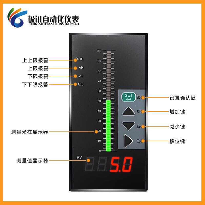 智能数显单光柱单回路双回路测控仪二次仪表压力液位控制器竖装横 - 图2