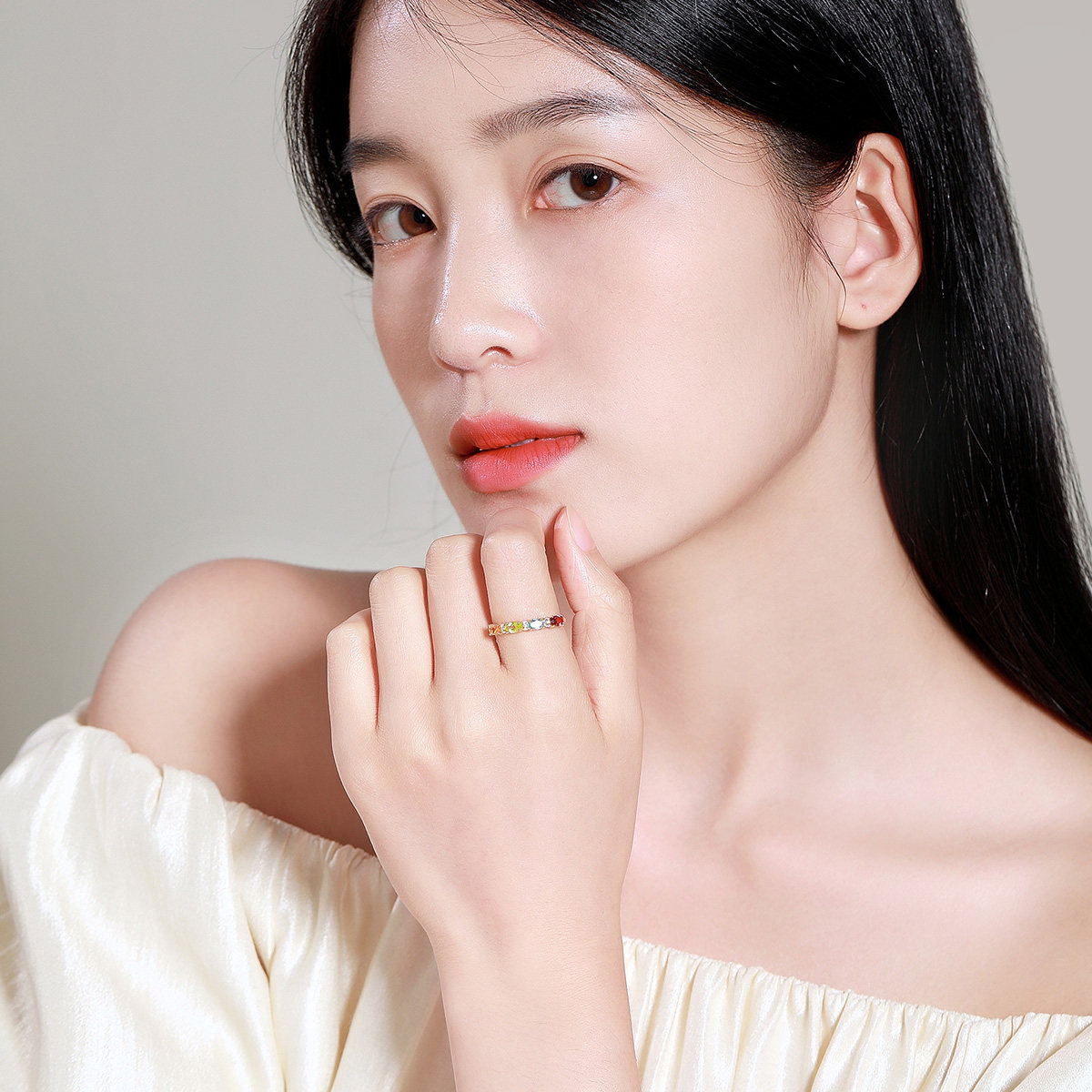Mengjinyuan dopamine small sugar cube silver ring shines brightly