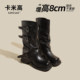 8cm内增高骑士长筒靴女2025新款秋冬厚底皮带扣小个子高筒机车靴