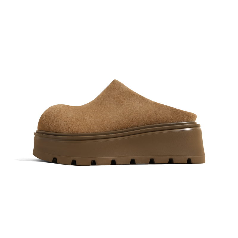 7cm内增高勃肯鞋女2025新款秋季复古厚底小个子一脚蹬包头半拖鞋 - 图0